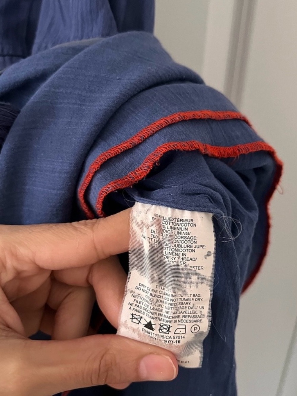 Tory Burch Cotton-Linen Blue Embroidered Tie Wait Dress - Picture 10 of 15